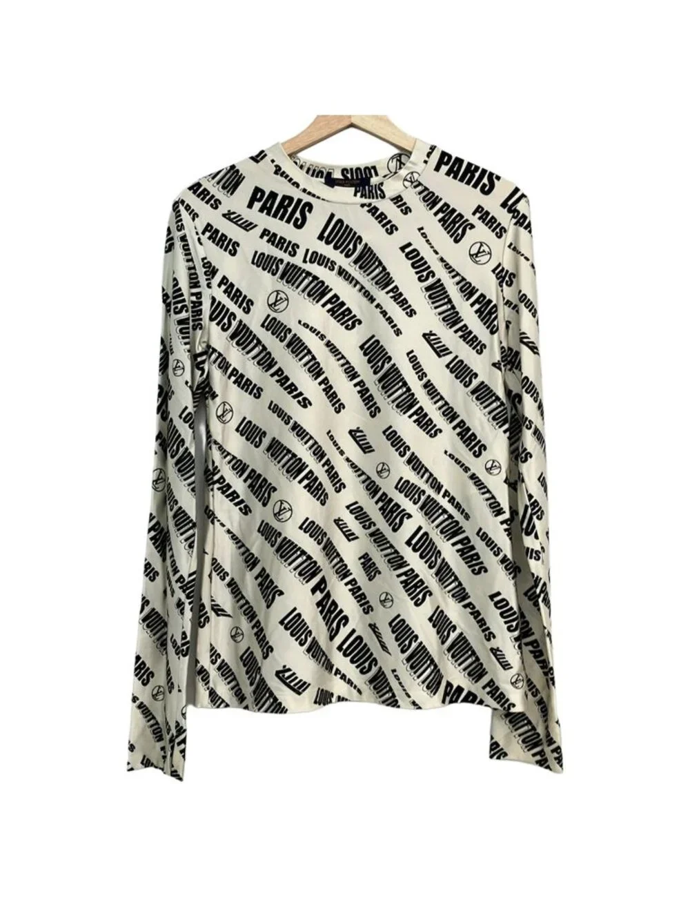 Louis Vuitton Long Sleeve Top M Im2 Ivory Black Signature Logo